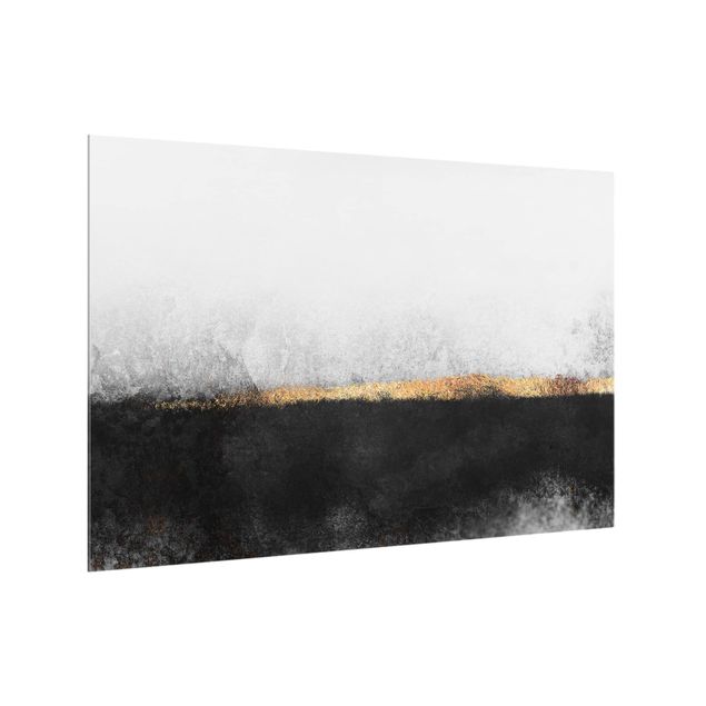 Spatscherm keuken Abstract Golden Horizon Black And White