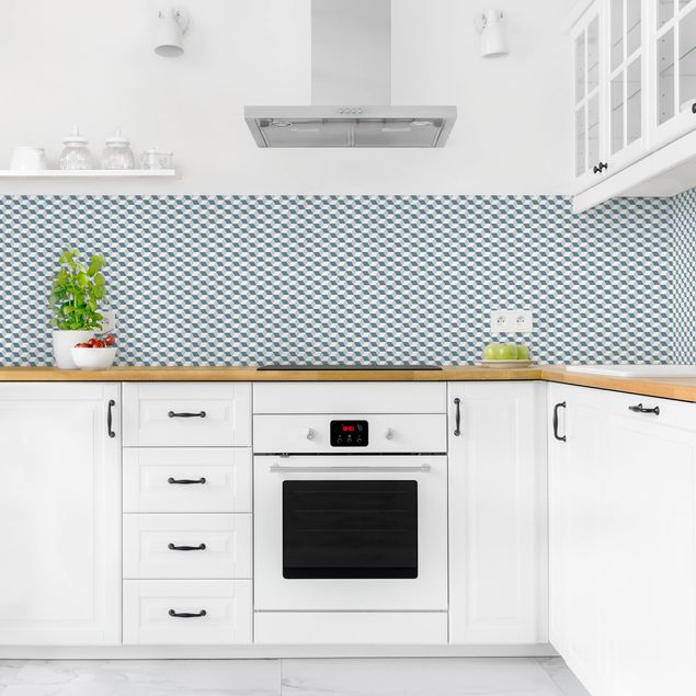 Achterwand voor keuken tegelmotief Geometrical Tile Mix Cubes Blue Grey