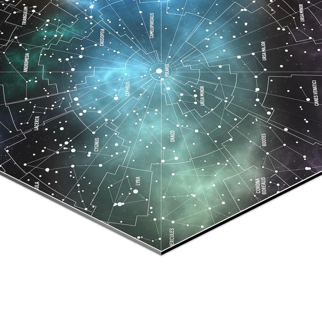 Hexagons Aluminium Dibond schilderijen Stellar Constellation Map Galactic Nebula