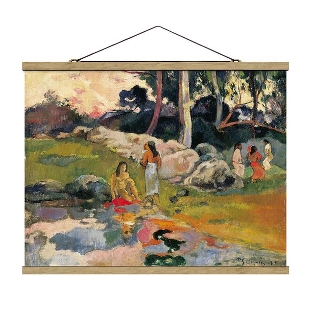 Stoffen schilderij met posterlijst Paul Gauguin - Women At The Banks Of River