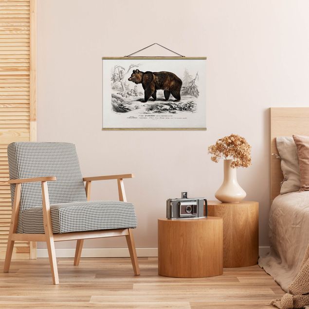 Stoffen schilderij met posterlijst Vintage Board Brown Bear