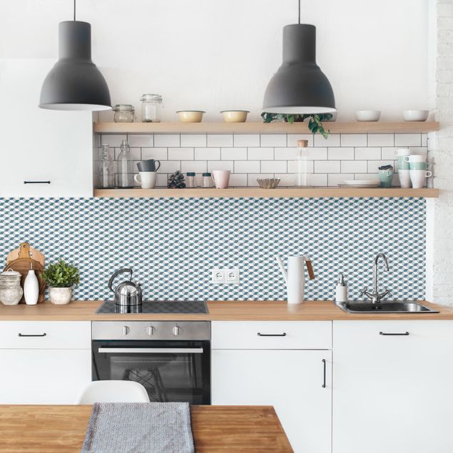 Achterkant keuken Geometrical Tile Mix Cubes Blue Grey