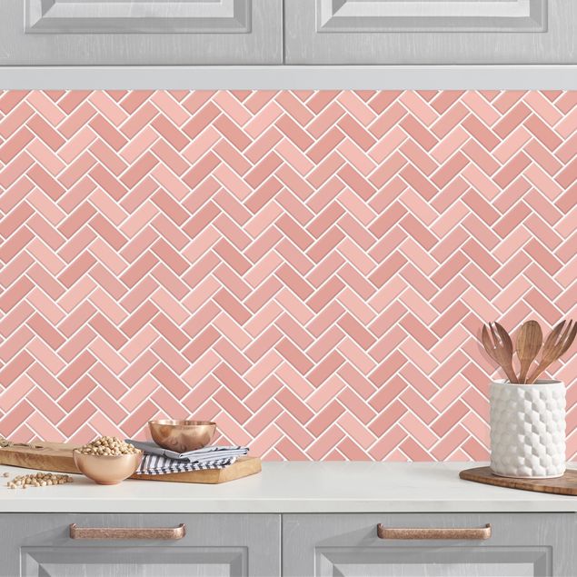 Achterwand voor keuken tegelmotief Fish Bone Tiles - Antique Pink