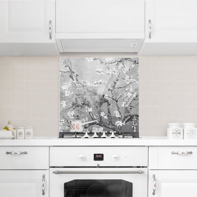 Spatscherm keuken Vincent Van Gogh - Almond Blossom Black And White