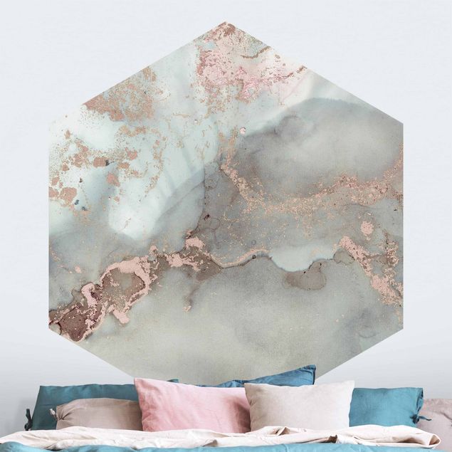 Hexagon Behang Colour Experiments Marble Pastel And Gold