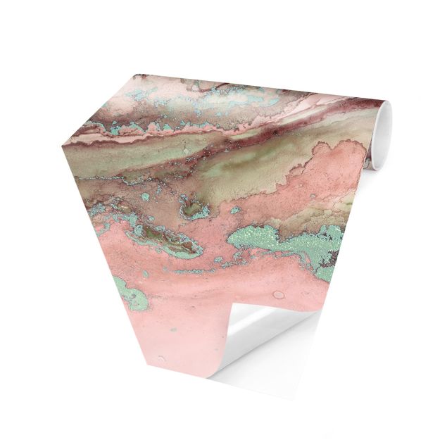 Hexagon Behang Colour Experiments Marble Light Pink And Turquoise