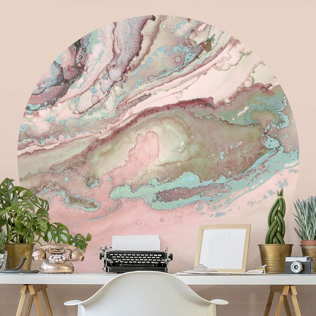 Behangcirkel Colour Experiments Marble Light Pink And Turquoise
