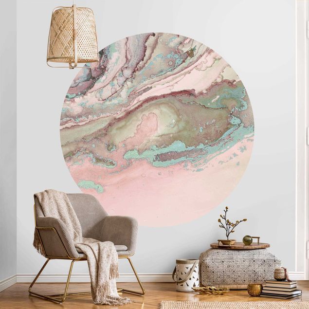 Behangcirkel Colour Experiments Marble Light Pink And Turquoise