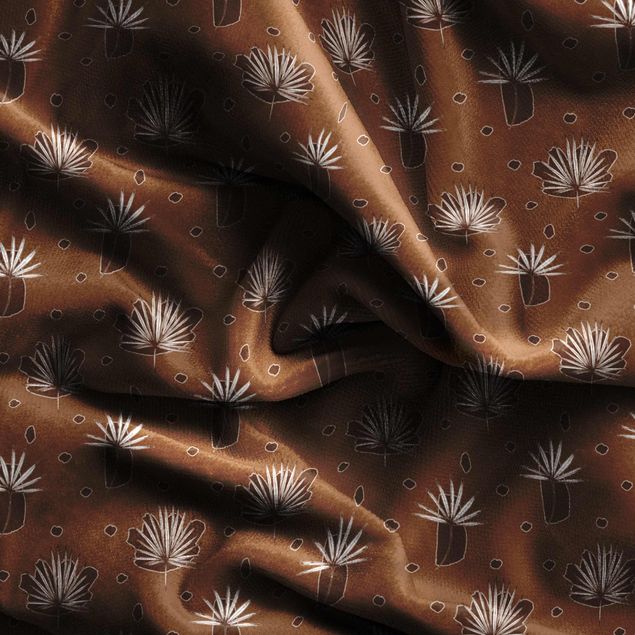 Gordijnen met patroon Fern Leaves With Dots - Fawn Brown