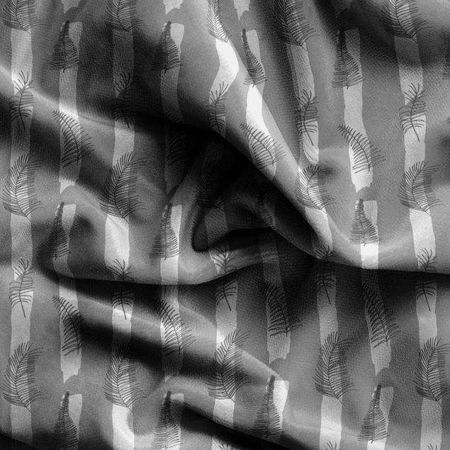 Gordijnen met patroon Fern Illustration With Stripes - Grey
