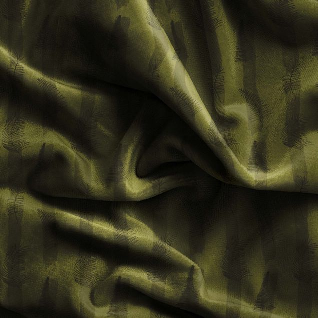 gordijnen patronen Fern Illustration With Stripes - Olive Green