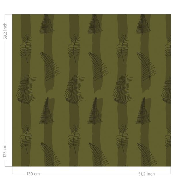 moderne gordijnen grote ramen Fern Illustration With Stripes - Olive Green