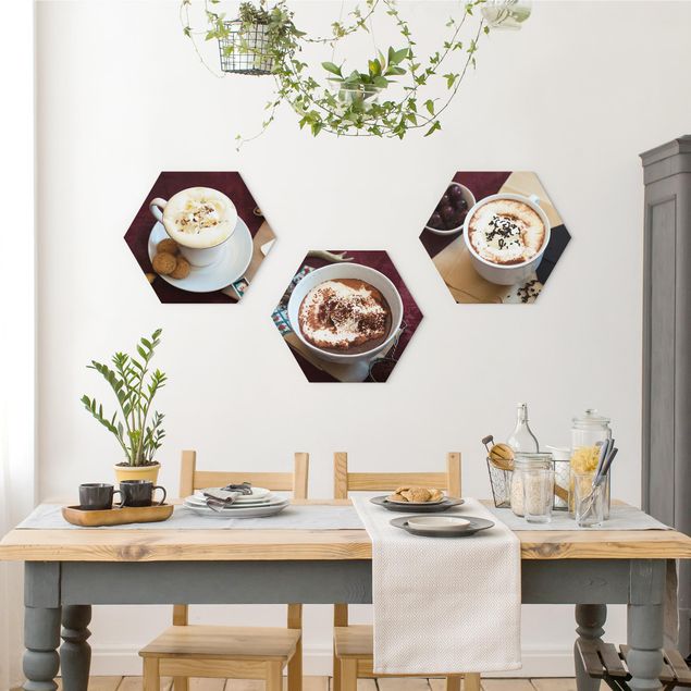 Hexagons Aluminium Dibond schilderijen - 3-delig Hot Chocolate With Cream