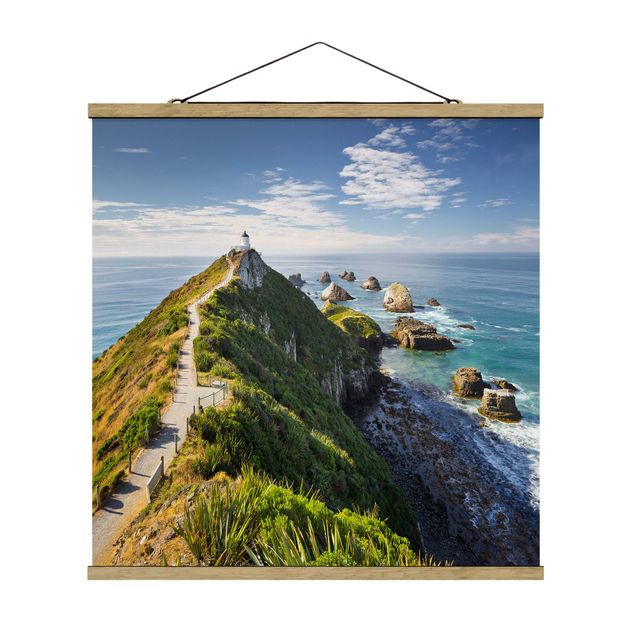 Stoffen schilderij met posterlijst Nugget Point Lighthouse And Sea New Zealand