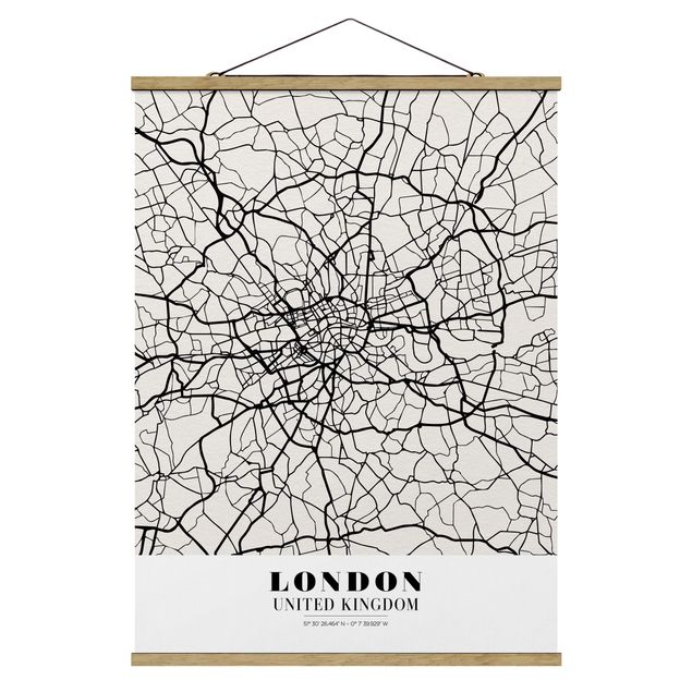 Stoffen schilderij met posterlijst London City Map - Classic