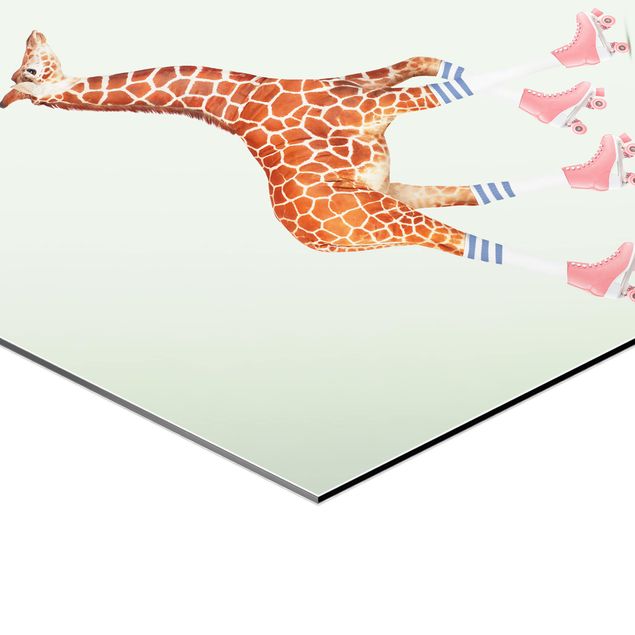 Hexagons Aluminium Dibond schilderijen Giraffe With Roller Skates