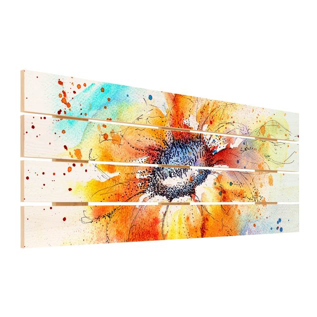 Houten schilderijen op plank Painted Sunflower