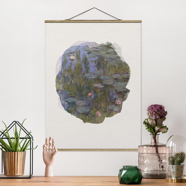 Stoffen schilderij met posterlijst WaterColours - Claude Monet - Water Lilies (Nympheas)