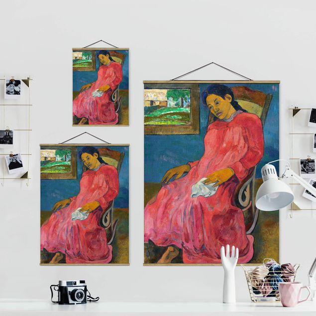 Stoffen schilderij met posterlijst Paul Gauguin - Faaturuma (Melancholic)