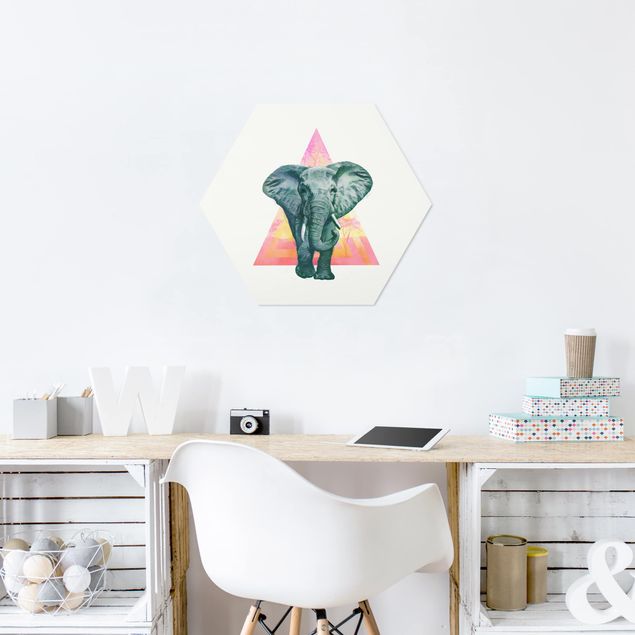 Hexagons Forex schilderijen Illustration Elephant Front Triangle Painting