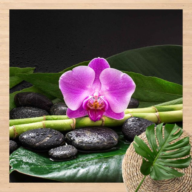 Vloerkleed bamboelook Green bamboo With Orchid Flower