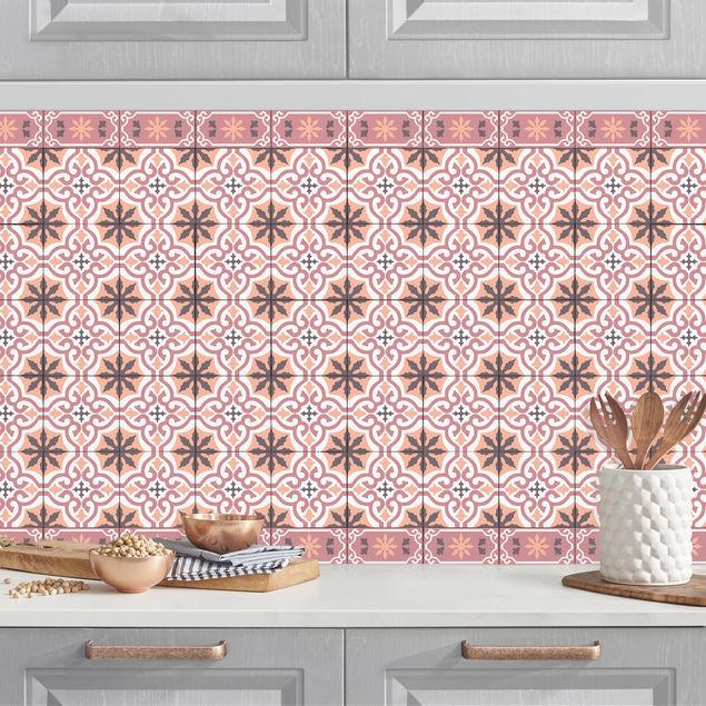 Achterwand voor keuken patroon Geometrical Tile Mix Cross Orange