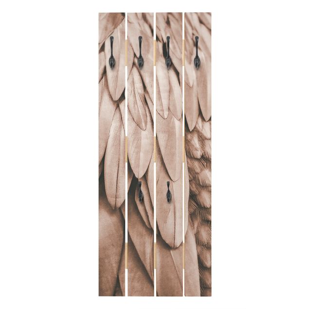 Wandkapstokken houten pallet Feathers In Rosegold