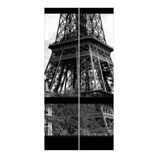 Schuifgordijnen Window view Paris - Near the Eiffel Tower black and white