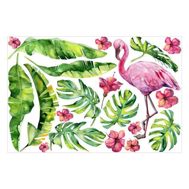 Raamstickers Jungle Flamingo Leaves Set
