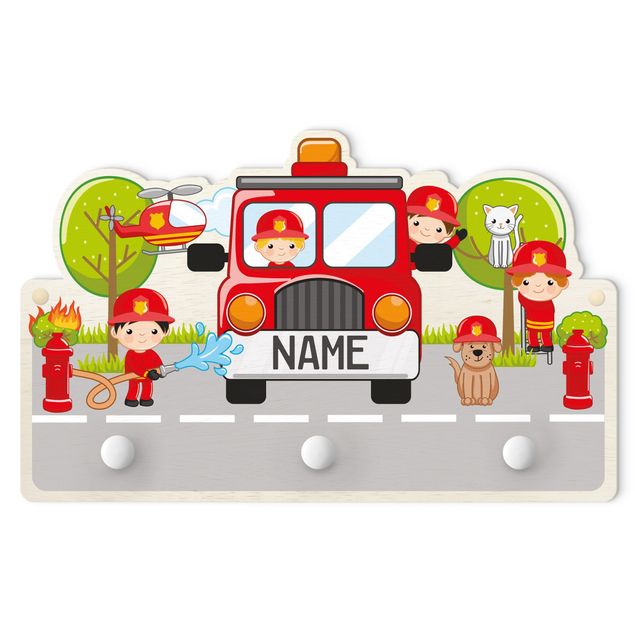 Wandkapstokken voor kinderen Fire Brigade Set With Customised Name