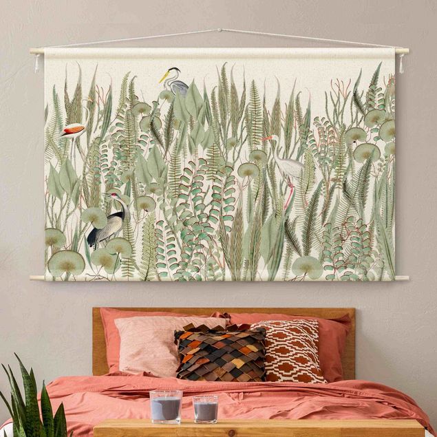 wandtapijten Flamingo And Stork With Plants