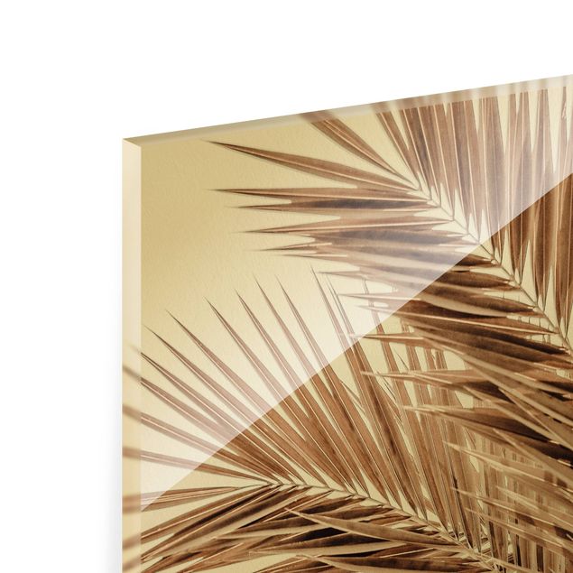 Glasschilderijen - 3-delig Beach And Golden Palm Trees