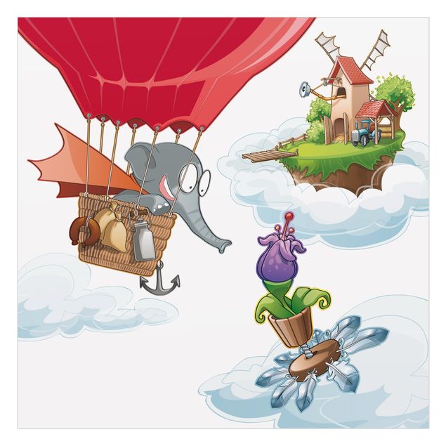 Raamfolie - Flying Elephant Farm In The Clouds