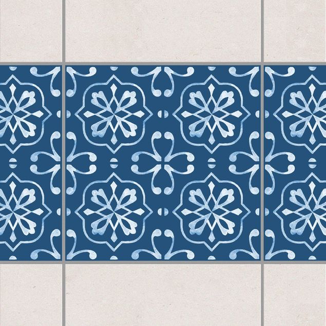 Tegelstickers Dark Blue White Pattern Series No.04