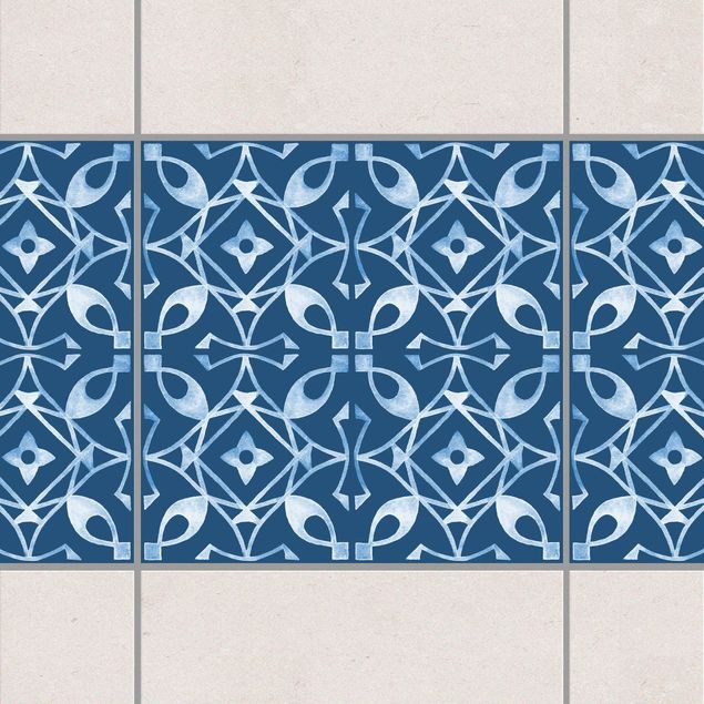 Tegelstickers Dark Blue White Pattern Series No.08