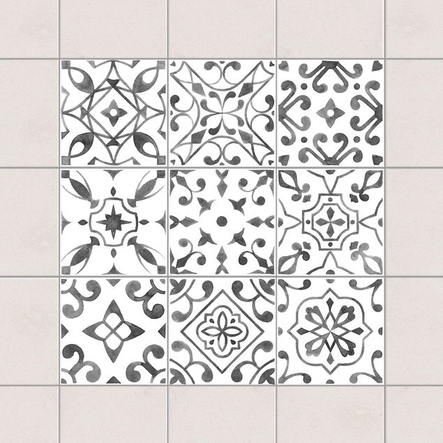 Tegelstickers Pattern Gray White Set