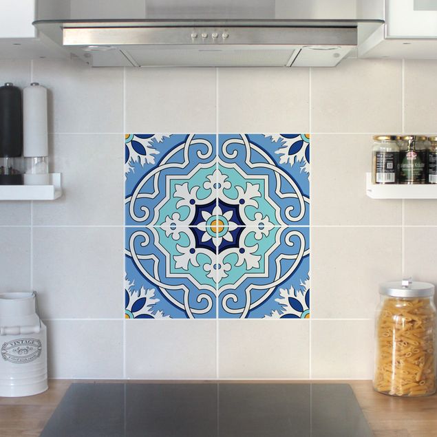 Tegelstickers Tile Sticker Set - Mediterranean tiles mirror blue