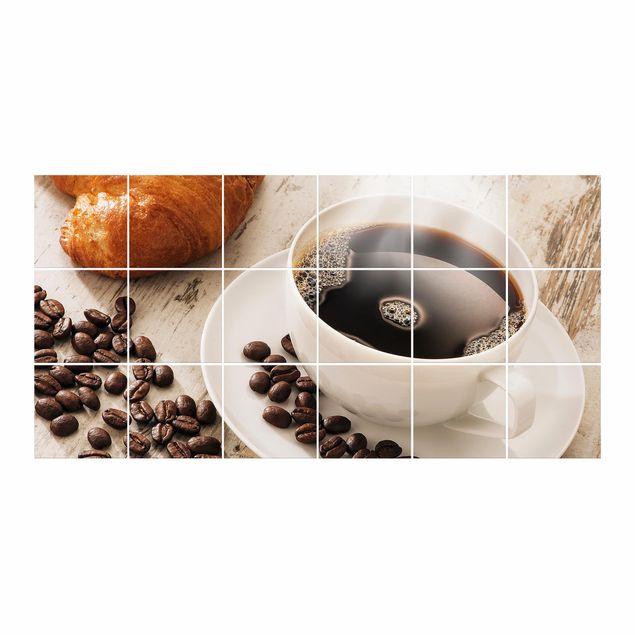 Tegelstickers Steaming coffee cup with coffee beans