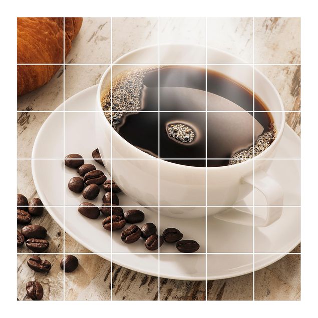 Tegelstickers Steaming coffee cup with coffee beans