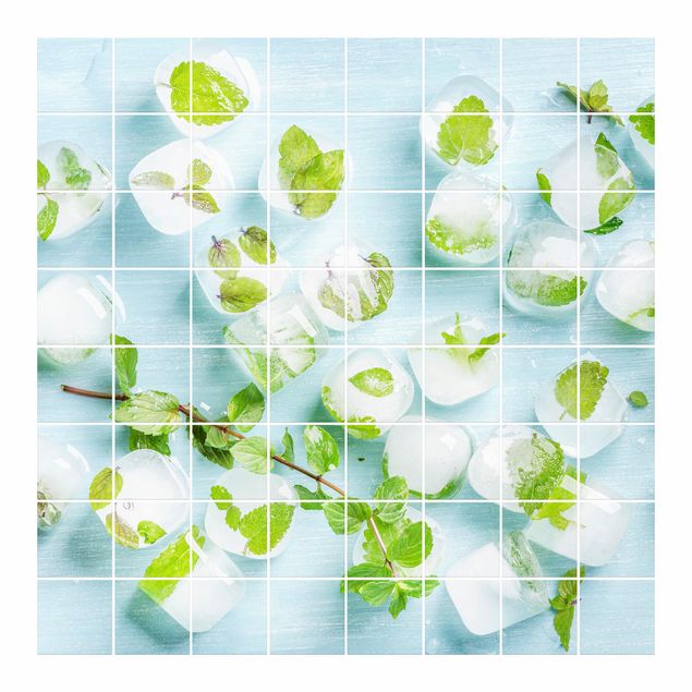 Tegelstickers Ice Cubes With Mint Leaves