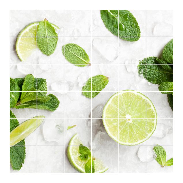 Tegelstickers Lime Mint On Ice Cubes