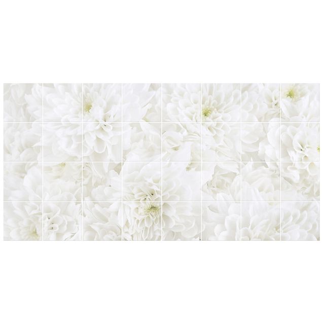 Tegelstickers Dahlias Sea Of Flowers White