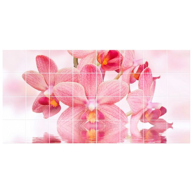 Tegelstickers Tile Mural Pink orchids on water