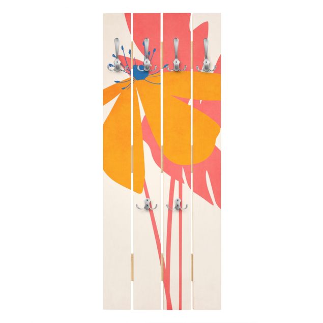 Wandgarderobe Holz  -  Florale Schönheit Rosa und Orange