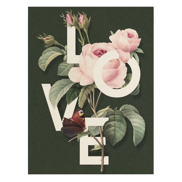 Canvas schilderijen - Goud Florale Typography - Love