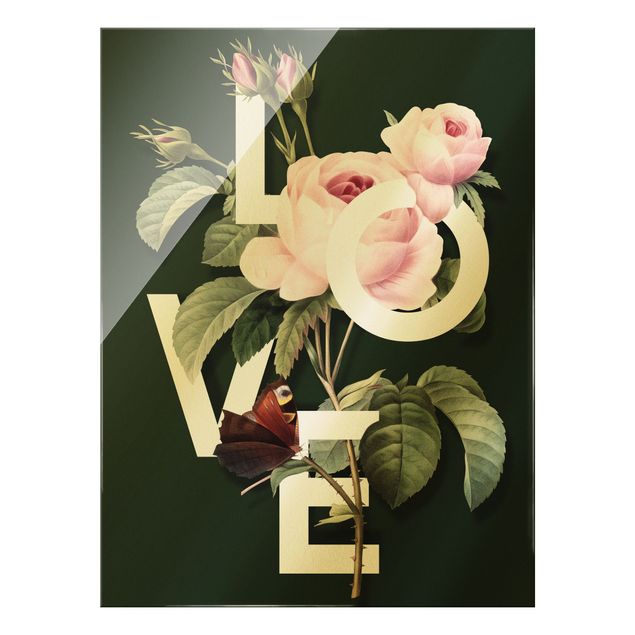 Glasschilderijen Florale Typography - Love