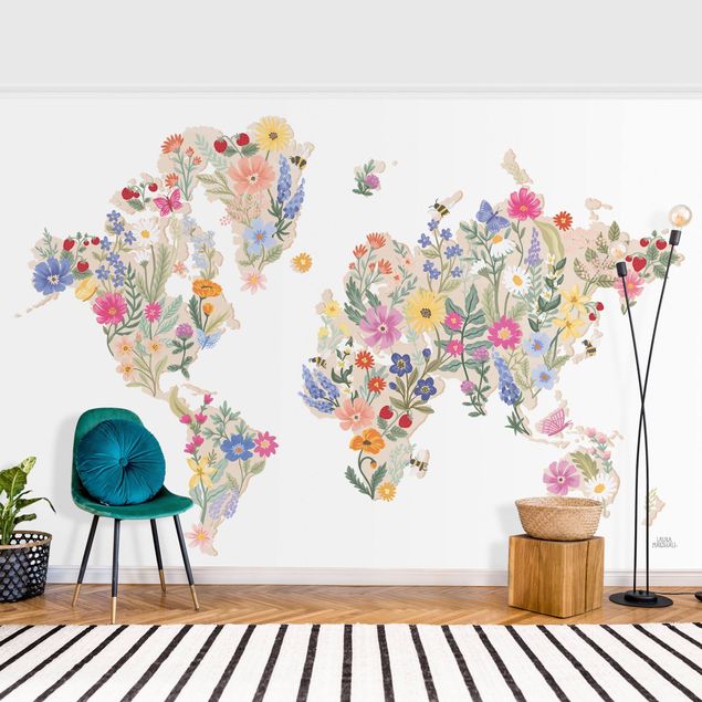 Fotobehang - Floral World Map