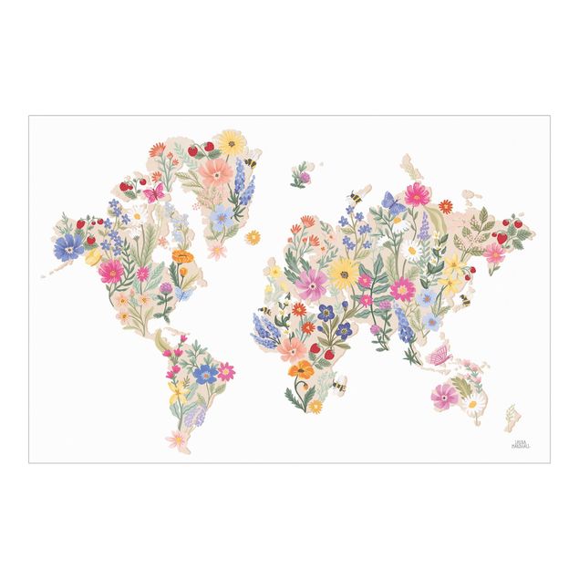 Fotobehang - Floral World Map