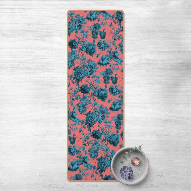 tapijt modern Floral Copper Engraving Blue Coral