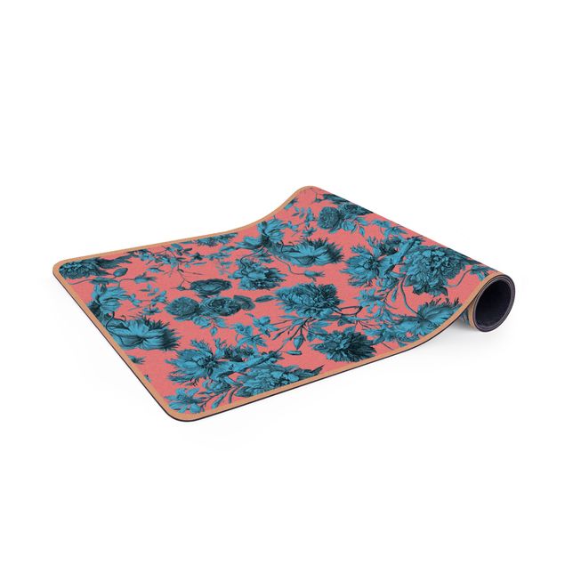 natuur tapijt Floral Copper Engraving Blue Coral
